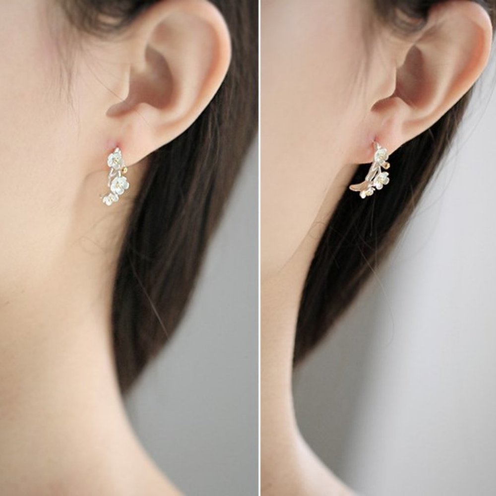 NEW 925 Sterling Silver Flower Climber Earrings A - Picture 2 of 8